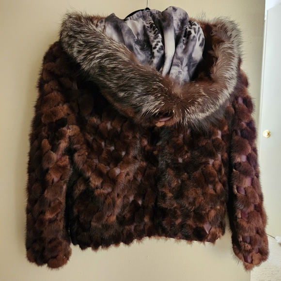 NWT Genuine Mink Fur Real Fox Fur Leather Coat  Only One Available - Picture 3 of 13